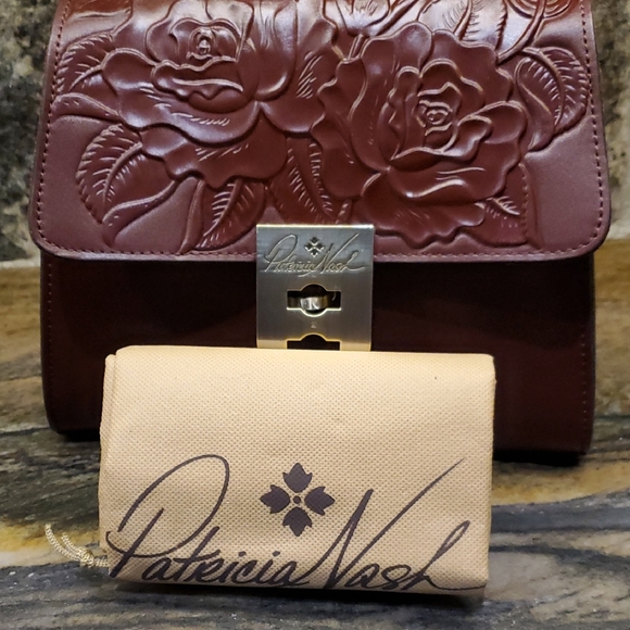 Patricia Nash Deep Red Embossed Leather Satchel - Picture 13 of 15